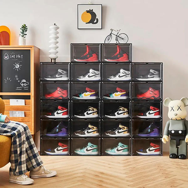 Cajas para sneakers 4 unidades, plegable, para tallas de hasta 46 magnético traslucido