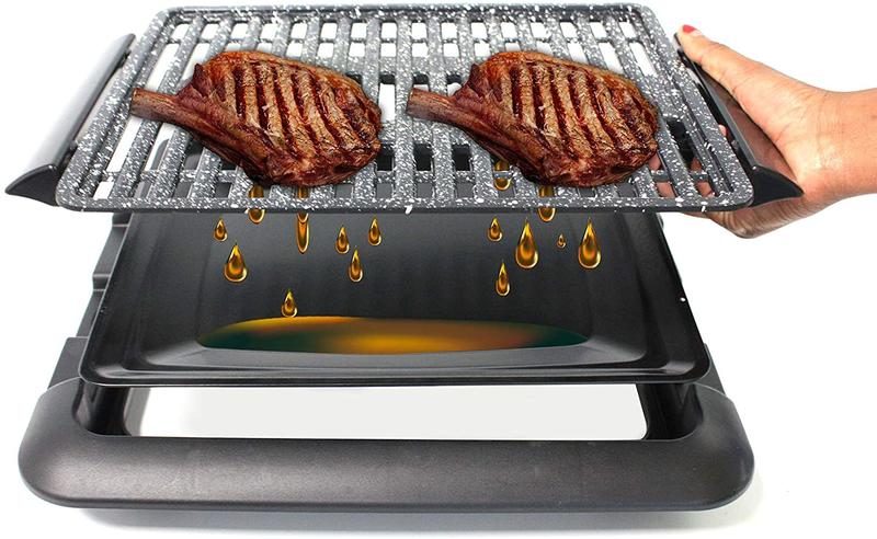 Grill eléctrico sin humos de 1250w con parrilla de aluminio antiadherente superficie 25,5×30,5cm