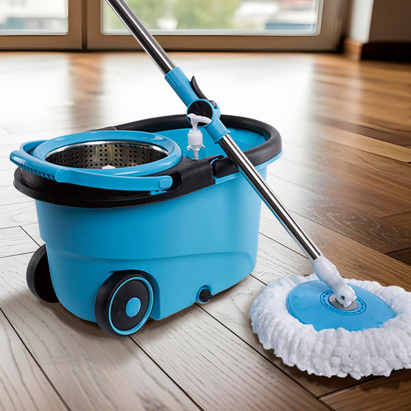Fregona mopa giratoria 360 ° con 2 cabezales de mopas cubo con ruedas
