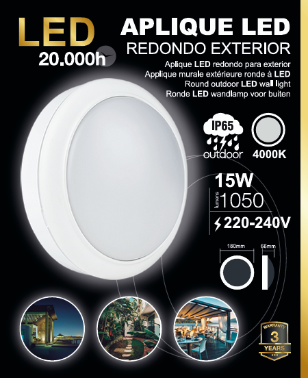 Aplique led de exterior redondo blanco
