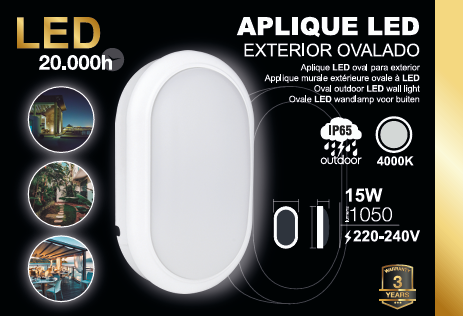 Aplique led de exterior ovalado blanco