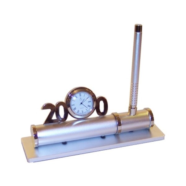 15 unidades de escribanía aluminio con bolígrafo y reloj 18x8x5cm