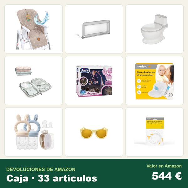 Caja de 33 devoluciones de amazon · bebé y puericultura · 544 € de valor en amazon
